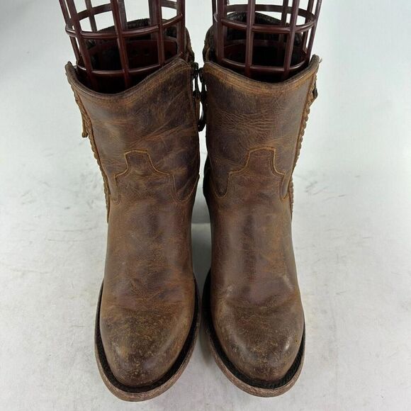 Lane Women's Layten Western Booties US 7 Round Toe Brown Double Zip Short Boots - Picture 3 of 12